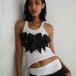 Stylish White and Black Crop Top with Bow Accents